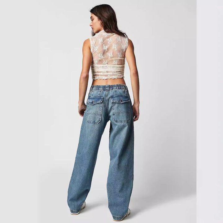 Damen weite Cargo-Jeans mit einzigartigen Taschen und lässigem Schnitt Drune