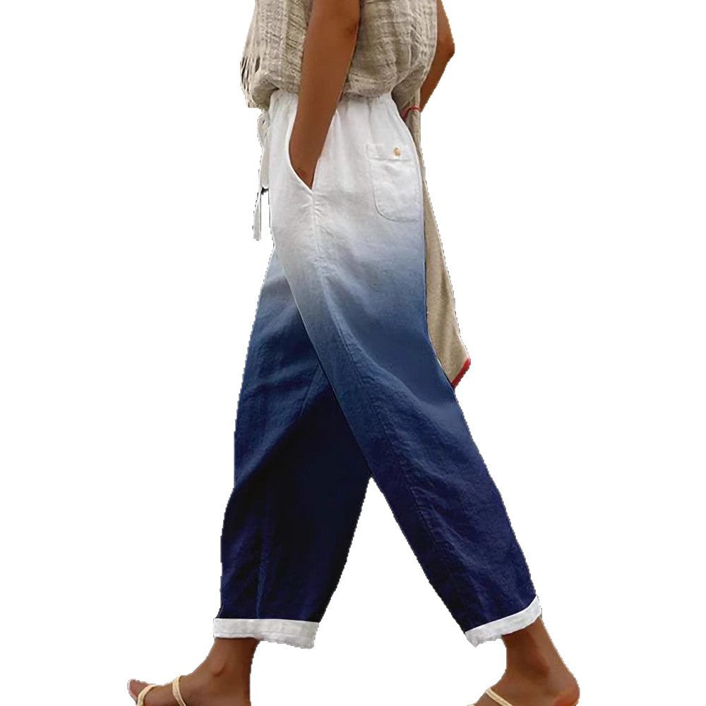 Damen Weite Leinenhose mit Streifenmuster Drune