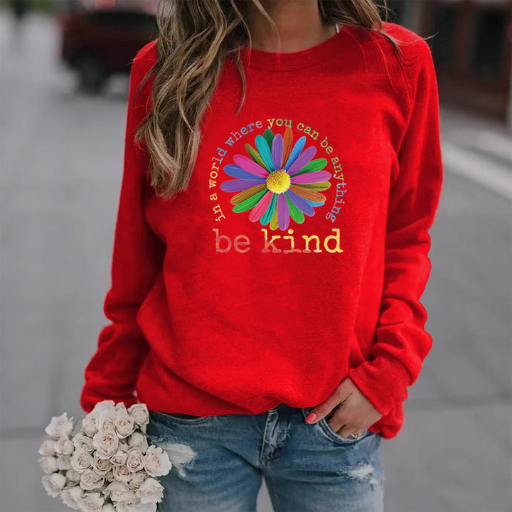 Damen Sweatshirt mit buntem motivierendem Blumen-Design und weicher Innenseite Drune