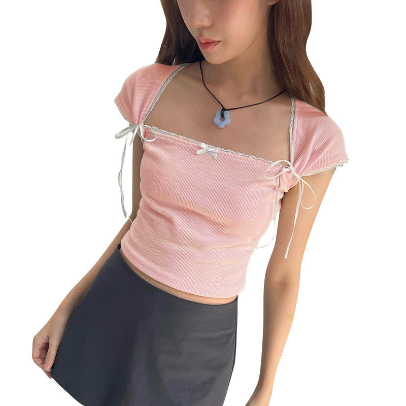 Damen Crop-Oberteil mit verstellbaren Spaghettiträgern und eleganten Knoten-Details Drune
