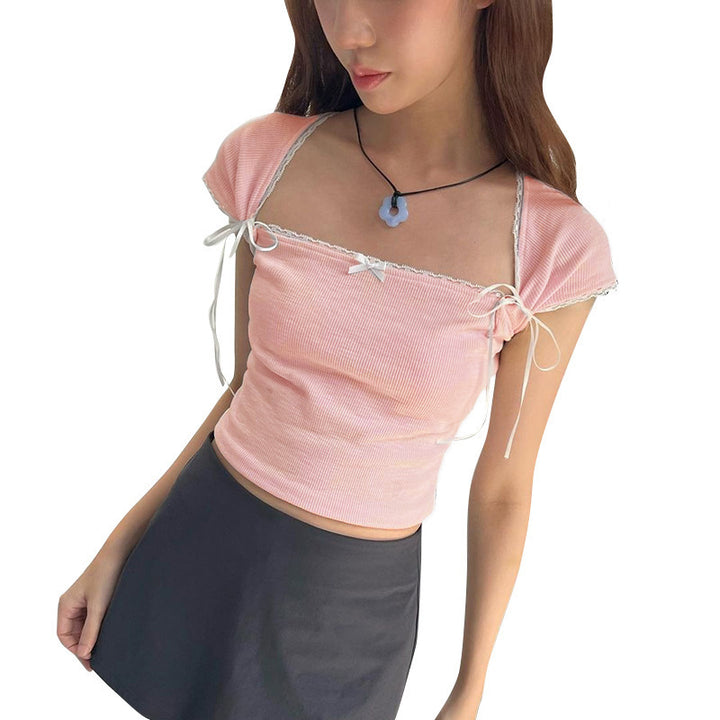 Damen Crop-Oberteil mit verstellbaren Spaghettiträgern und eleganten Knoten-Details Drune