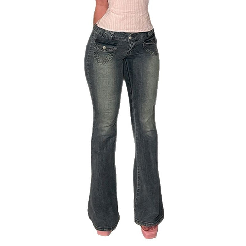 Damen Flared Jeans im klassischen Schnitt mit dekorativen Taschen Drune