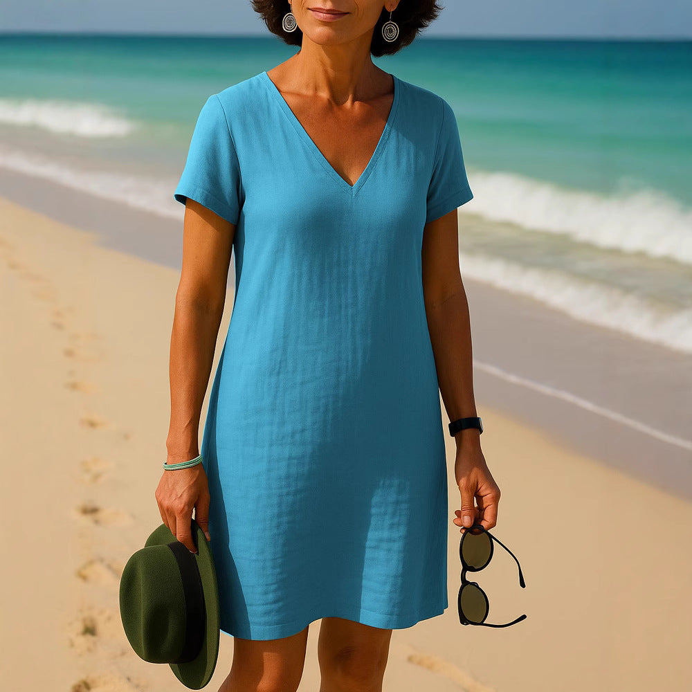 Damen Sommerliches V-Ausschnitt Kleid Drune