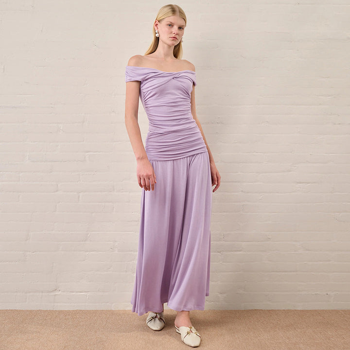 Damen Langarm-Maxikleid mit drapierten Details Drune