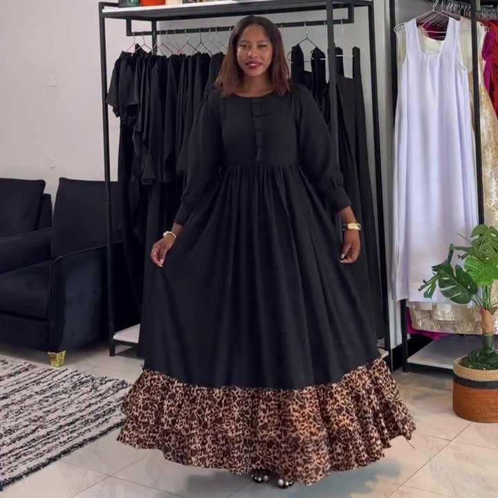 Damen Maxikleid mit schickem Rüschensaum und Knopfdetail Drune