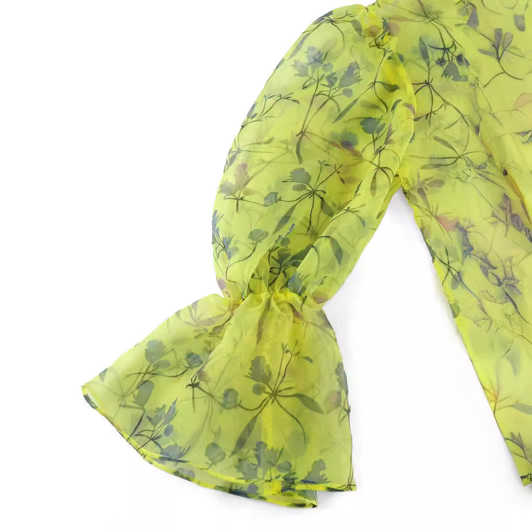Damen blumige Chiffonbluse mit voluminösen Ärmeln Drune