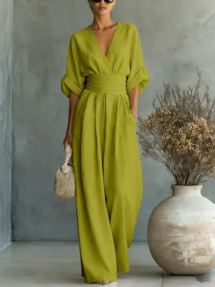 Damen Jumpsuit mit elegantem V-Ausschnitt und weitem Bein Drune