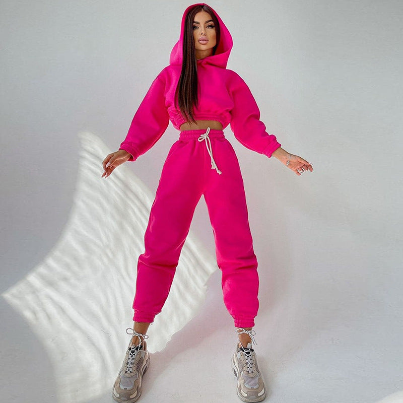 Damen modisches und lässiges cropped Sweatshirt und Jogginghose Set Drune