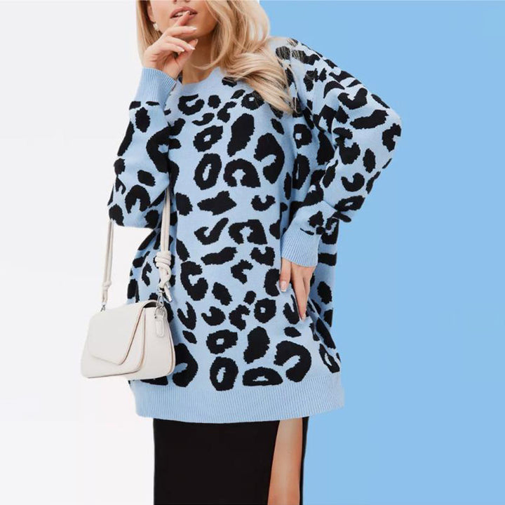 Damen Modischer Grobstrickpullover mit Leopardenmuster Drune