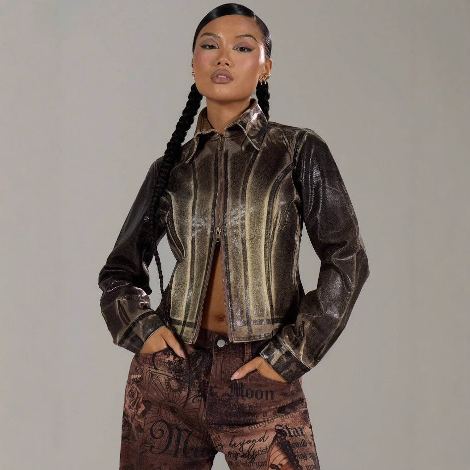 Damen modische Jacke mit strukturiertem Design und praktischen Reißverschluss Drune