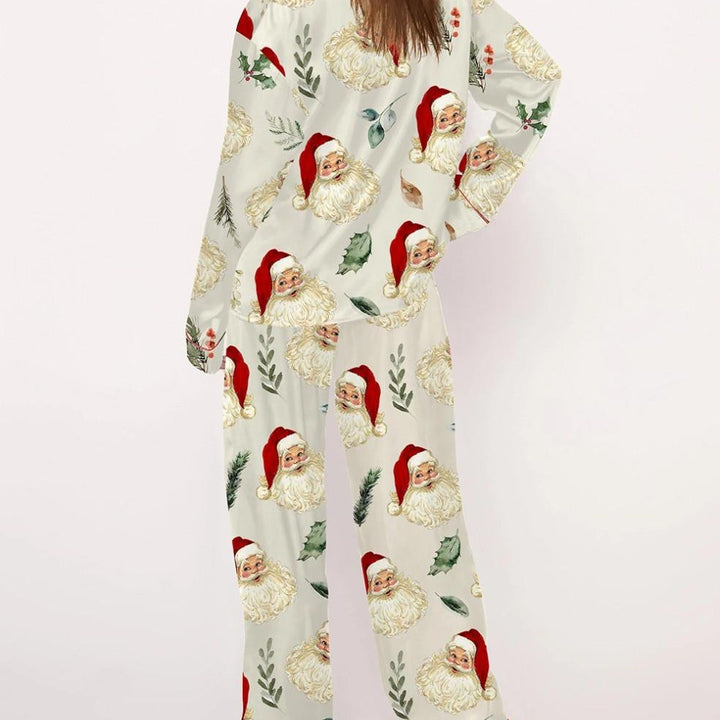 Damen Pyjama-Set mit festlichem Santa-Motiv und weichem Satin Drune