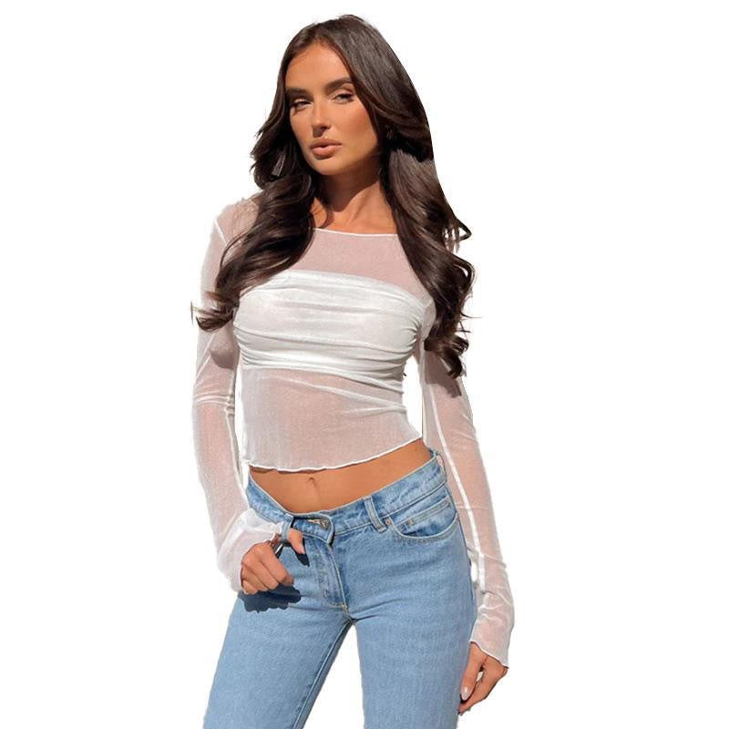 Damen Transparente Langarmbluse mit raffiniertem Schnitt Drune