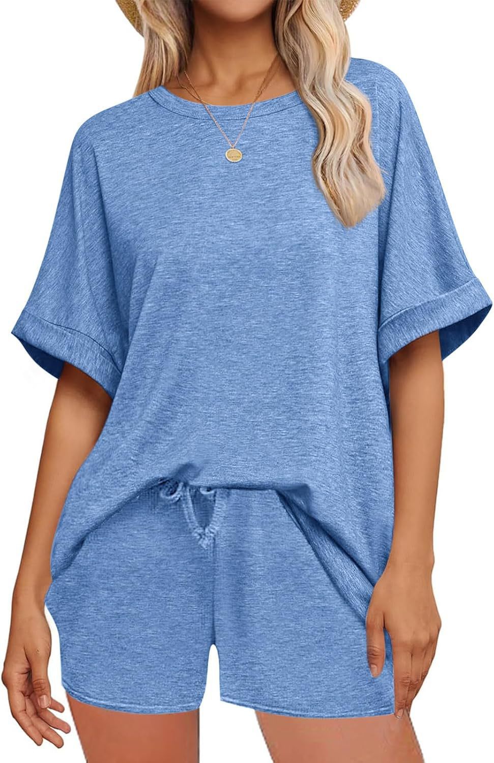 Damen lässiges Freizeit-Set mit oversize T-Shirt und Shorts Drune