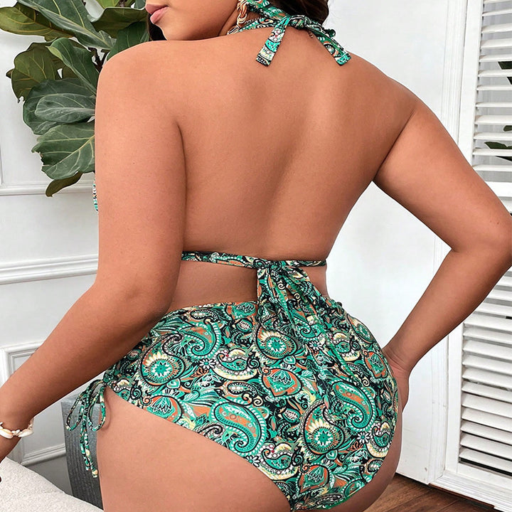 Damen Hochgeschnittener Triangel-Bikini mit floralen Mustern und verstellbaren Trägern Drune