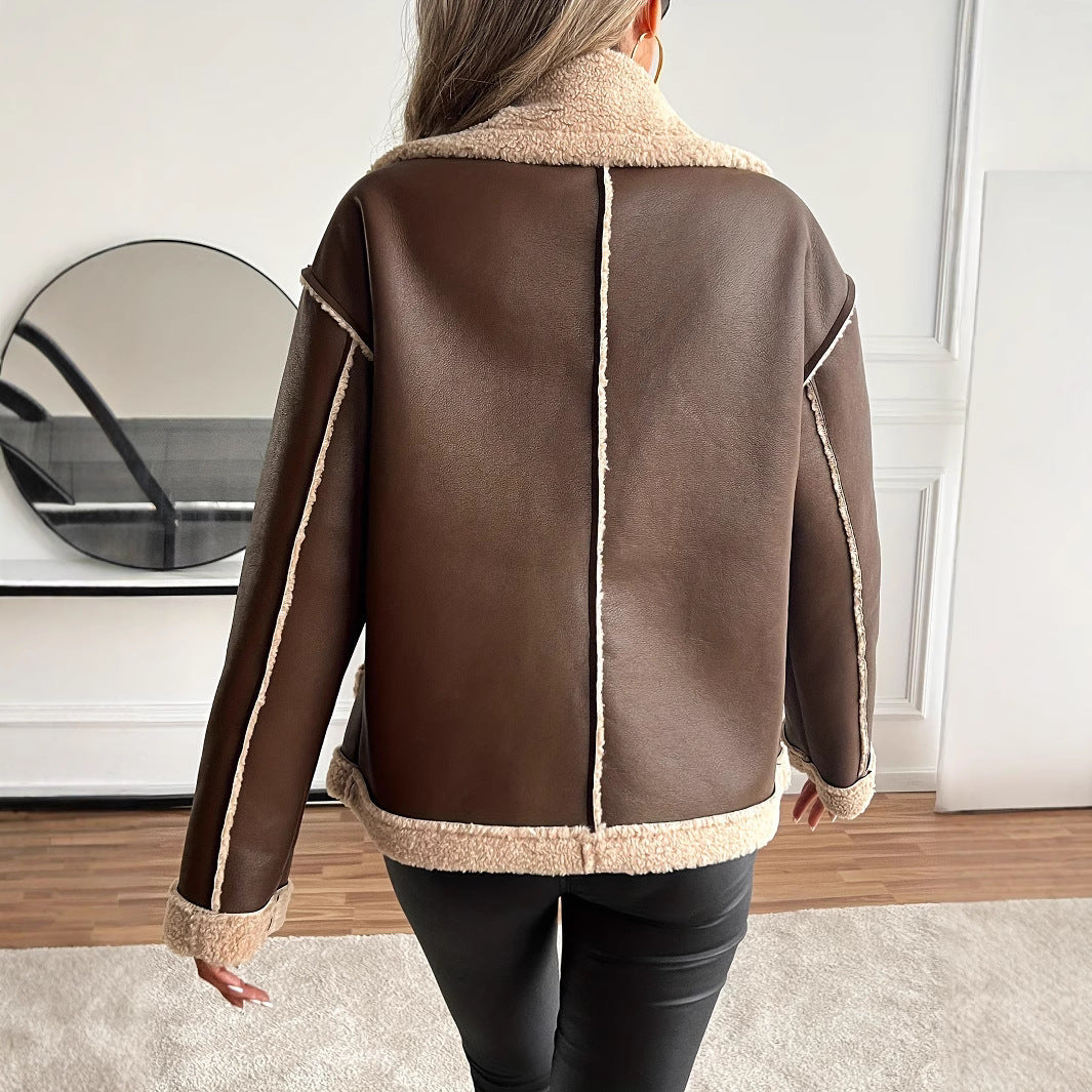 Damen Kurzjacke mit Kunstfellbesatz und praktischen Taschen Drune
