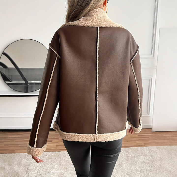 Damen Kurzjacke mit Kunstfellbesatz und praktischen Taschen Drune