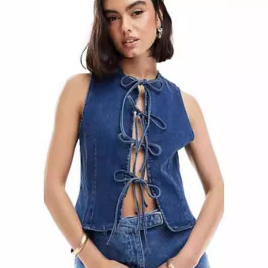 Damen Denim Bustier-Top mit verspieltem Schnürdetail Drune