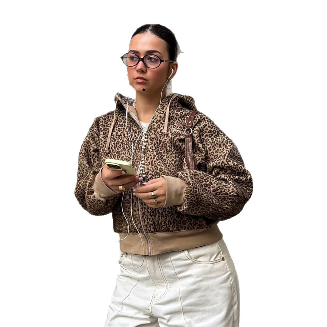 Damen Oversized Kapuzenpullover mit Leopardenmuster Drune