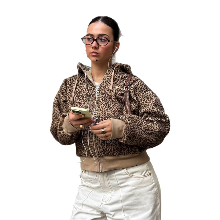 Damen Oversized Kapuzenpullover mit Leopardenmuster Drune