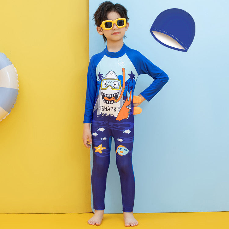 Jungen UV-Schutz Schwimmanzug mit langen Ärmeln und süßem Dinosaurier-Motiv Drune