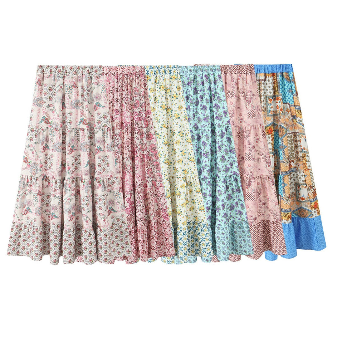 Damen Maxirock mit verspieltem Patchwork-Muster und voluminöser Silhouette Drune