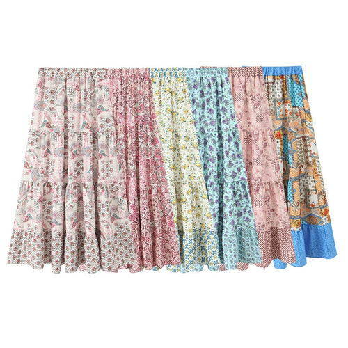 Damen Maxirock mit verspieltem Patchwork-Muster und voluminöser Silhouette Drune