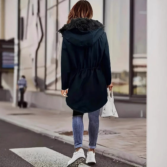 Damen winterliche Parka mit abnehmbarem Pelzkragen Drune