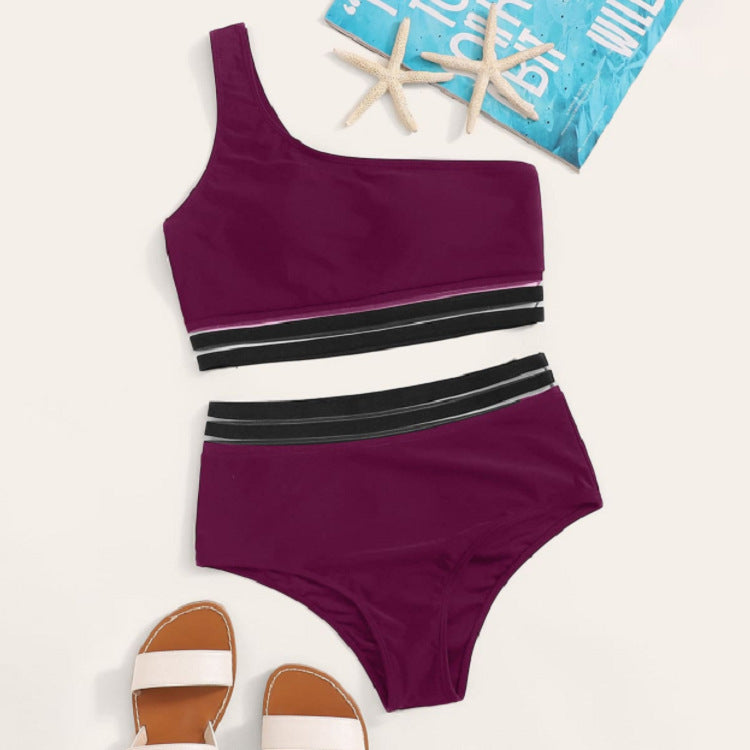 Damen asymmetrisches Bikini-Set mit elastischen Bändern Drune