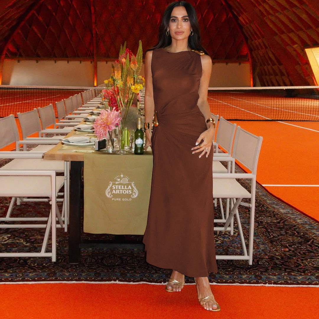 Damen Figurbetontes Maxikleid mit asymmetrischem Design und eleganten Raffungen Drune