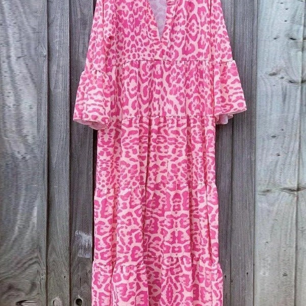 Damen Maxikleid mit tierischem Muster und voluminösen Ärmeln Drune