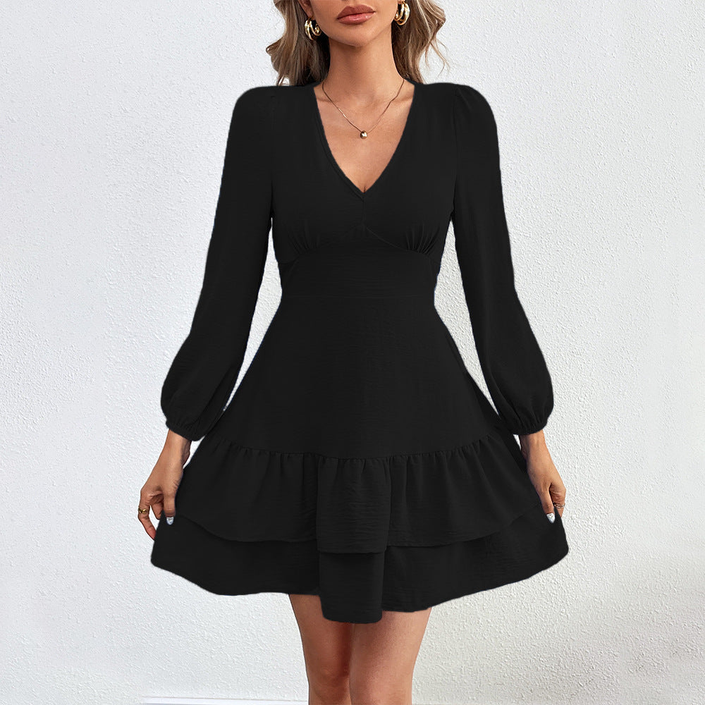 Damen Mini-Kleid mit Rüschensaum und eleganten Puffärmeln Drune