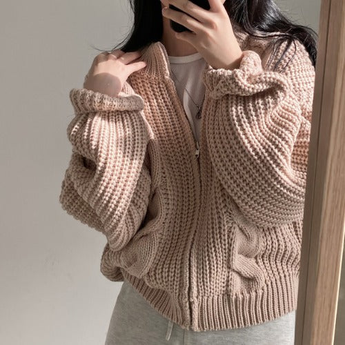 Damen Grobstrickjacke mit voluminösen Ärmeln und offener Front Drune