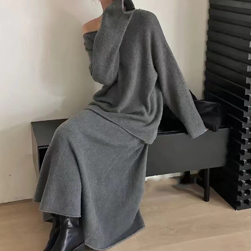 Damen Off-Shoulder Strickkleid im lässigen Stil mit fließendem Schnitt Drune