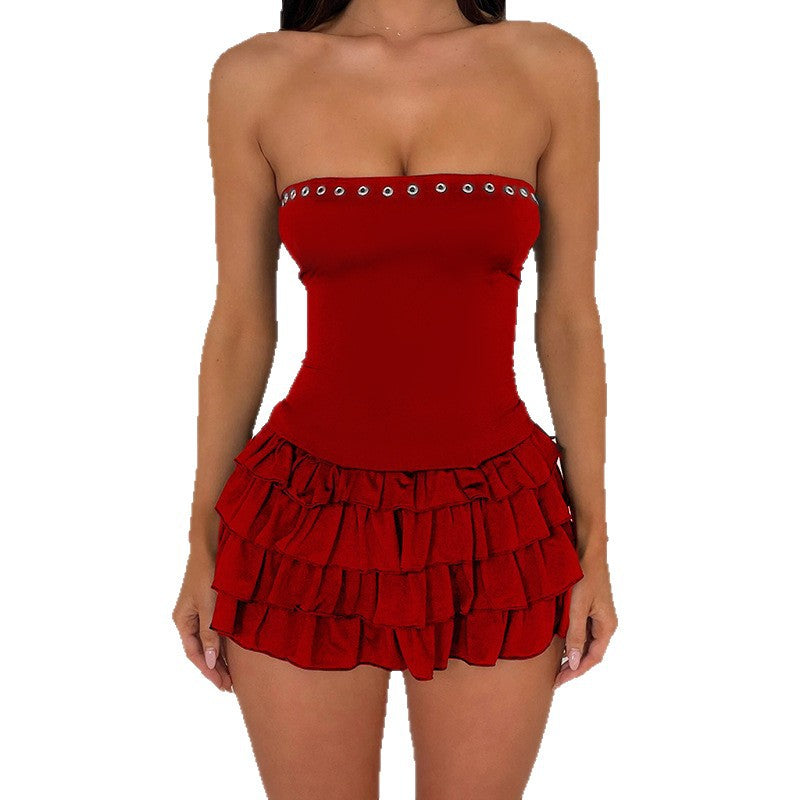 Damen Off-Shoulder Badeanzug mit Rüschen und Ringdetails Drune