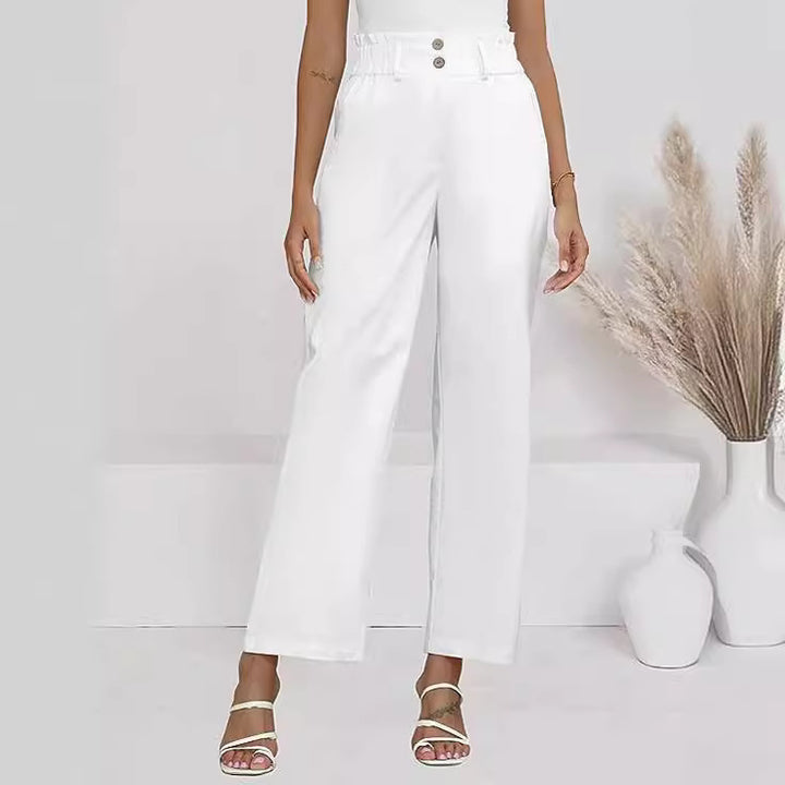 Damen weite Stoffhose mit elastischem Bund und modischen Knopfdetails Drune