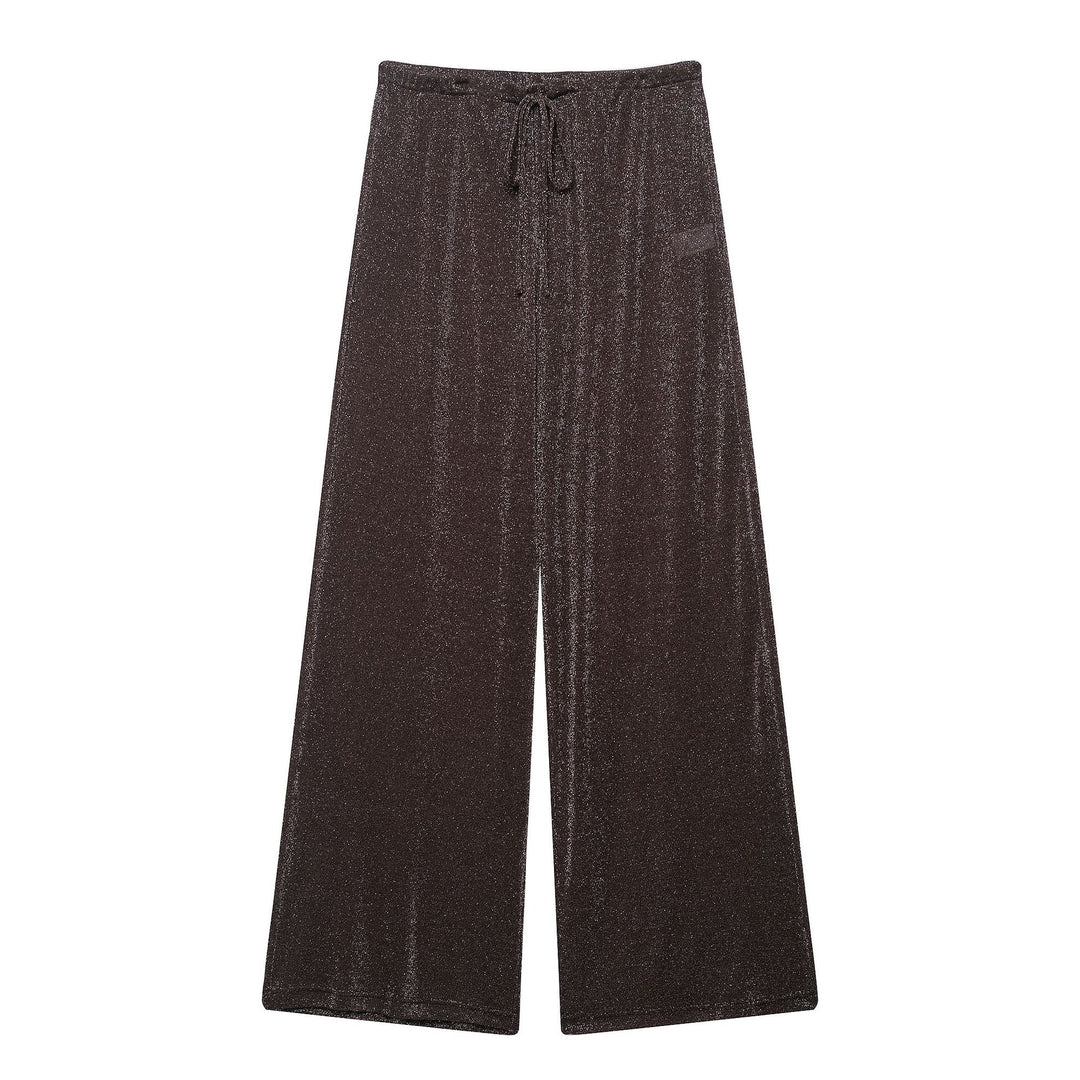 Damen weite Palazzo-Hose mit glitzerndem Effekt und elastischem Bund Drune