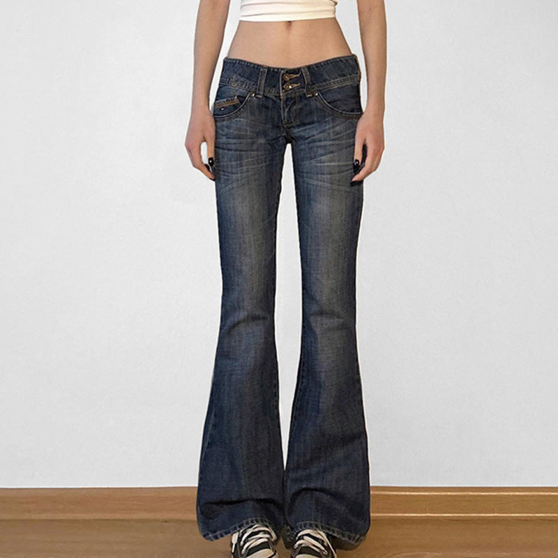 Damen Flared Jeans mit hohem Taillenbund und modischen Details Drune