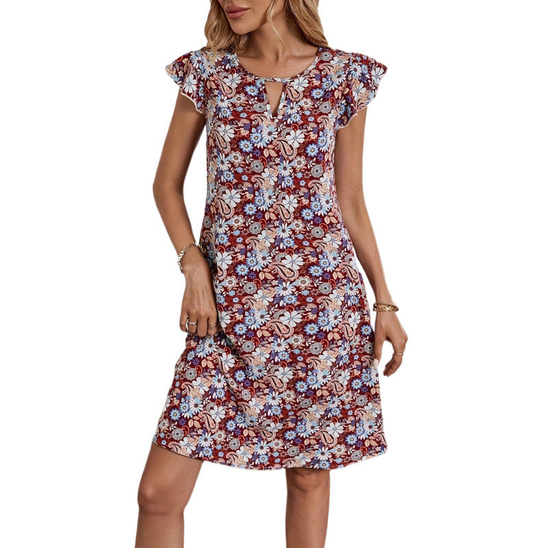 Damen Floral Print Kurzarm Shift Kleid Drune