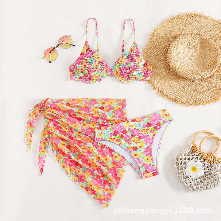 Damen Push-Up Bikini-Set mit floralem Wickelrock Drune