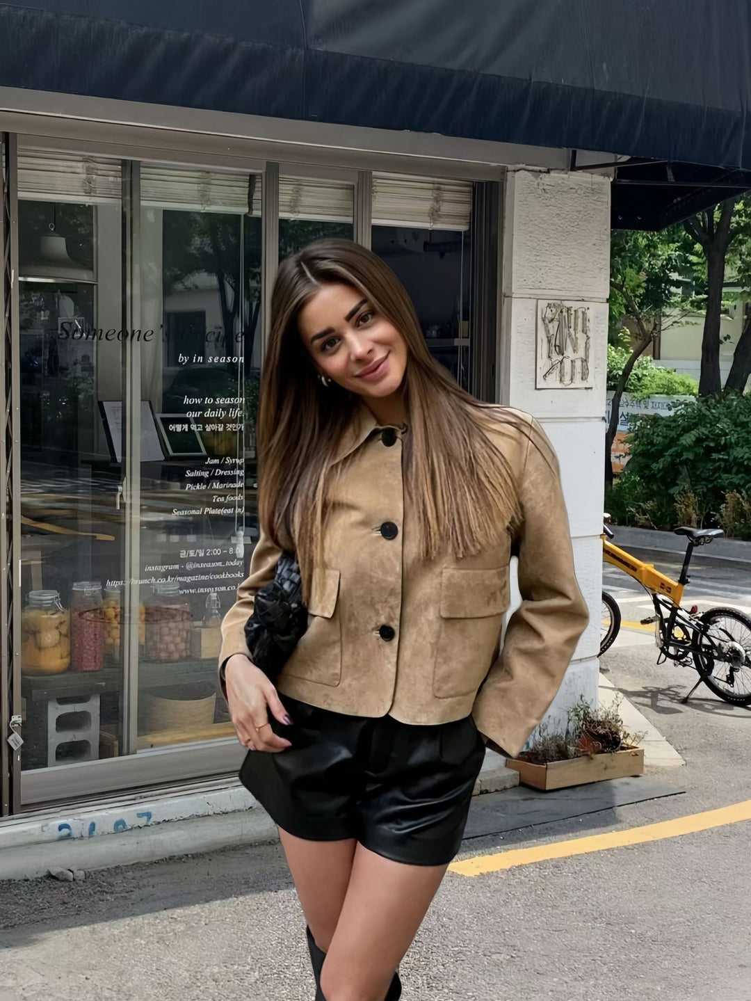 Damen modische Wildlederjacke mit aufgesetzten Taschen Drune