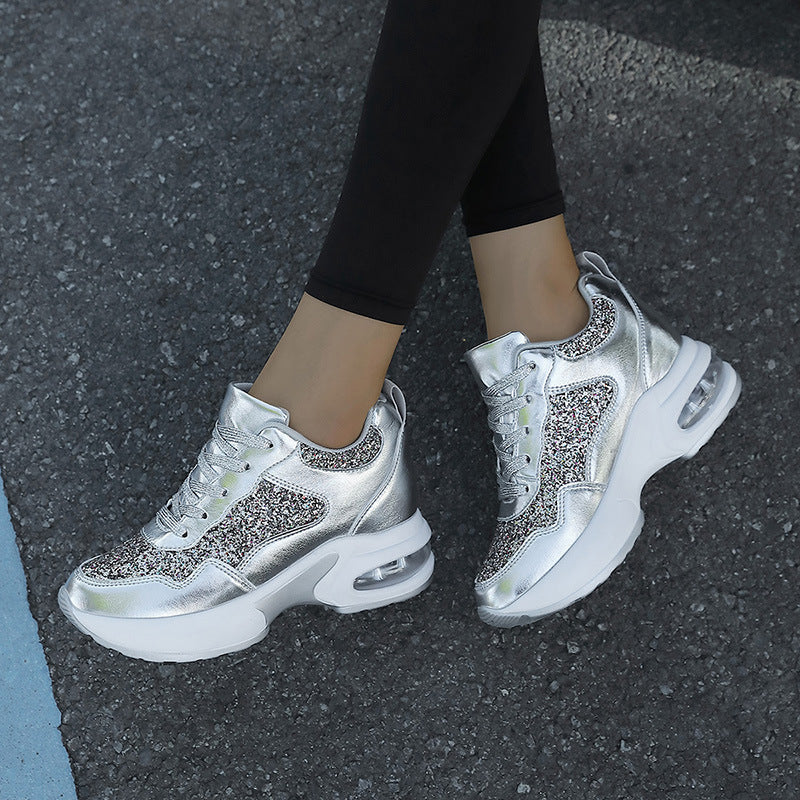 Damen nan modische Plateau-Sneaker mit Glitzerbesatz und sichtbarem Luftpolster Drune