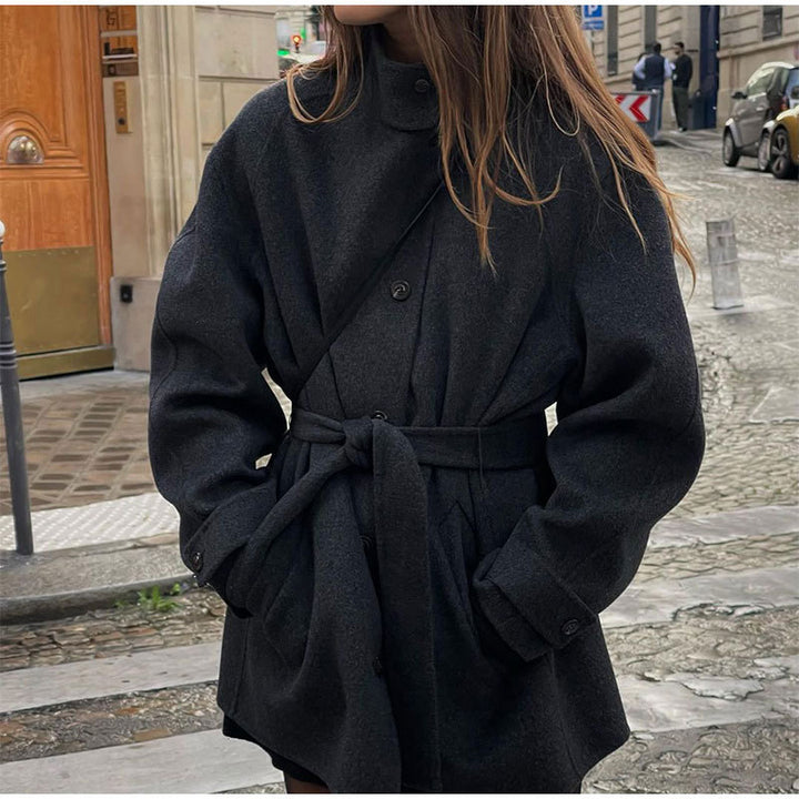 Damen bequeme Trenchcoatjacke mit Gürtel und voluminösen Ärmeln Drune