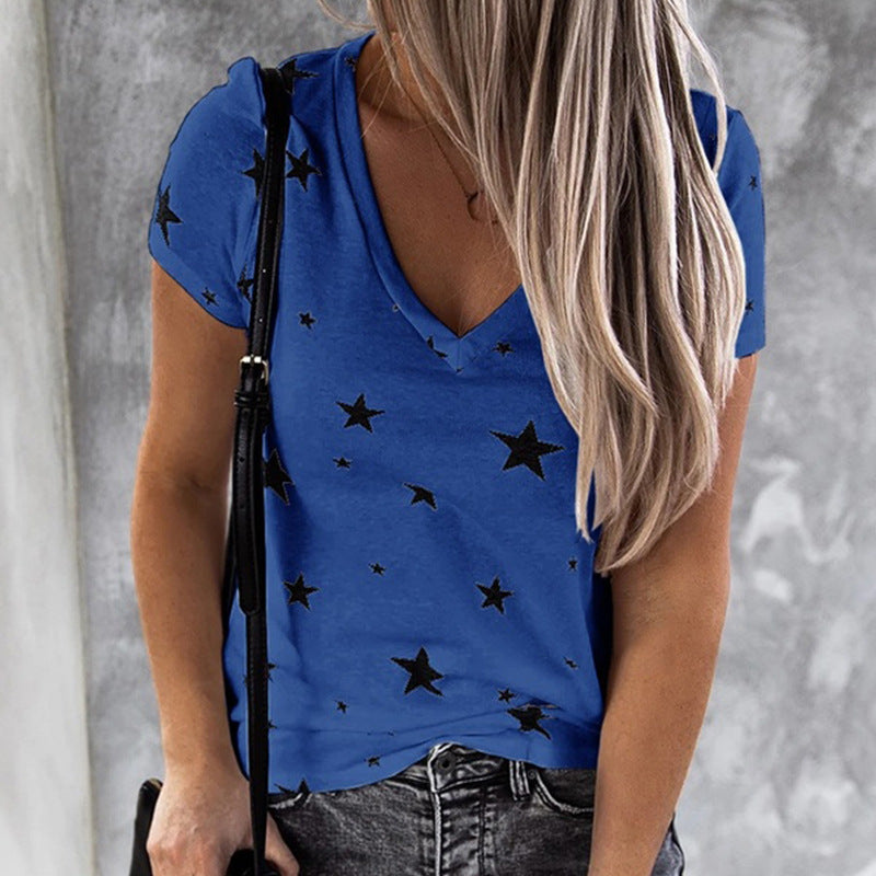 Damen V-Ausschnitt T-Shirt mit Sternenmotiv und lässigem Schnitt Drune