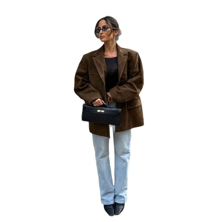 Damen elegante Wildlederjacke im modernen Schnitt Drune