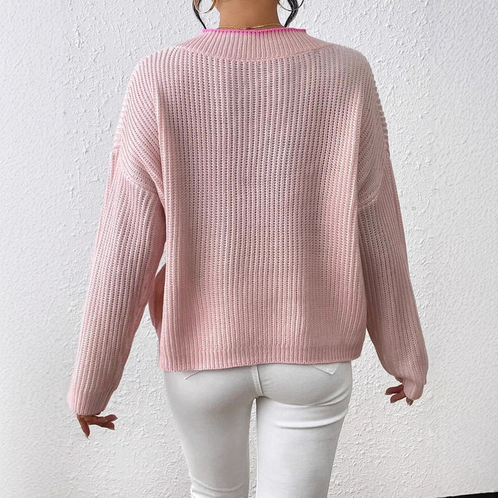 Damen Grobstrickpullover mit modernem V-Ausschnitt und trendigen Farbakzenten Drune