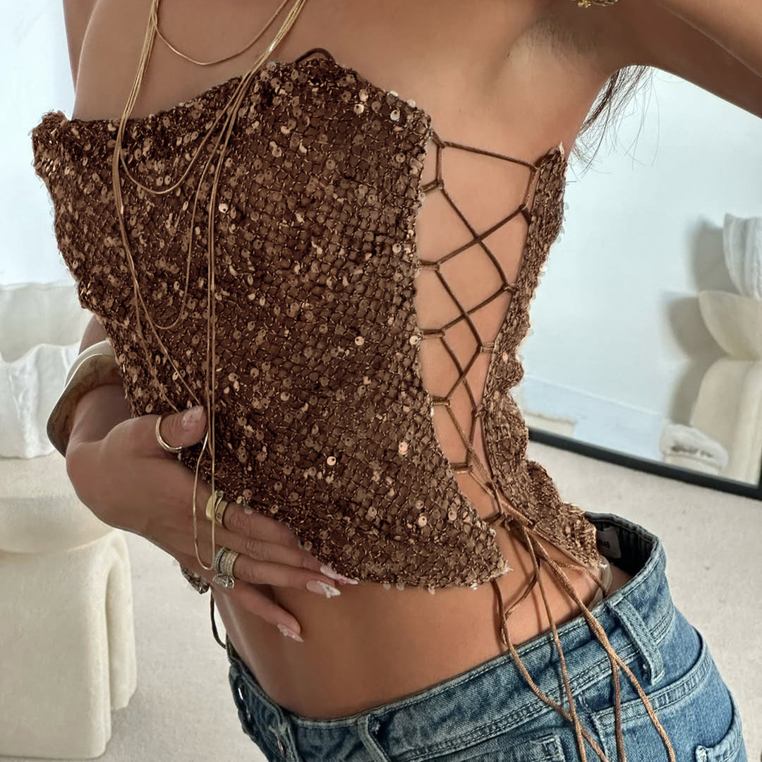 Damen Glitzerndes Minikleid mit Leopardenmuster und Spaghettiträgern Drune