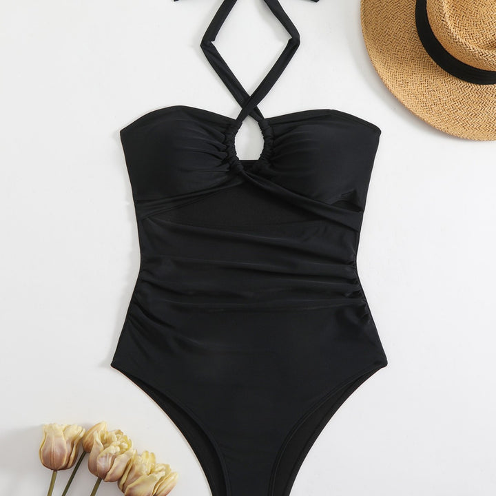 Damen Einteiliger Badeanzug mit eleganten Rüschendetails und innovativem Halterneck Drune