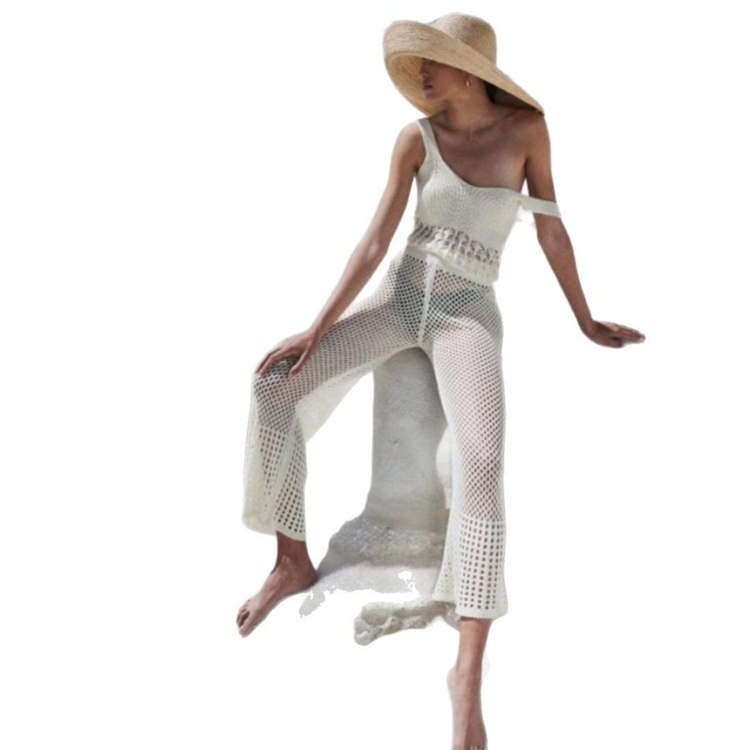 Damen luftiges Cropped-Häkeloberteil und Hochtaillierte Netzhose Drune