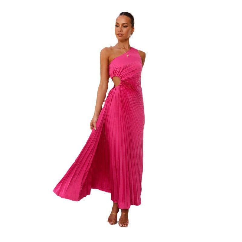 Damen Plissee-Maxikleid mit asymmetrischem Ausschnitt und seitlichem Cut-Out Drune
