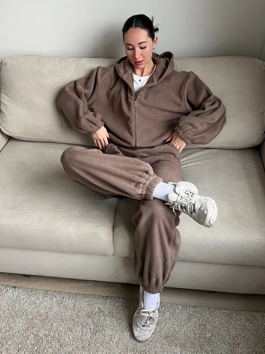 Damen Fleece-Jogginganzug mit Kapuze Drune